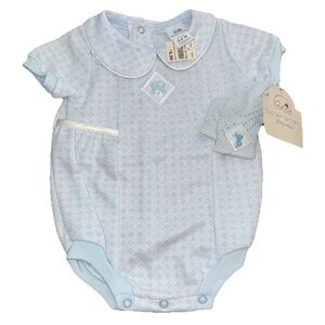 Vintage Buster Brown Boy’s 3/6‎ Month Blue Romper Set With Socks Embroidered NWT